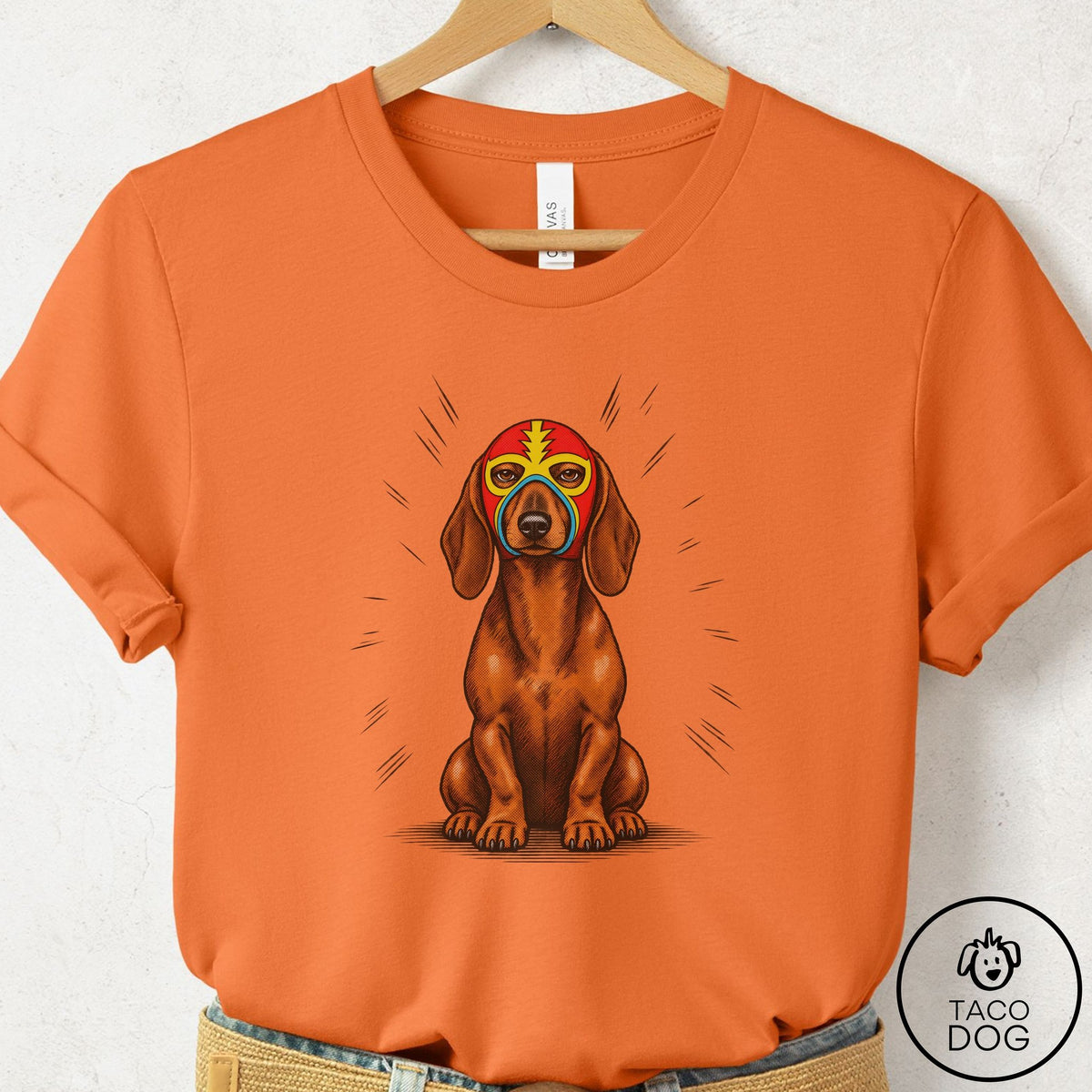 Dachshund Luchador 2 T-Shirt Burnt Orange Taco-Dog
