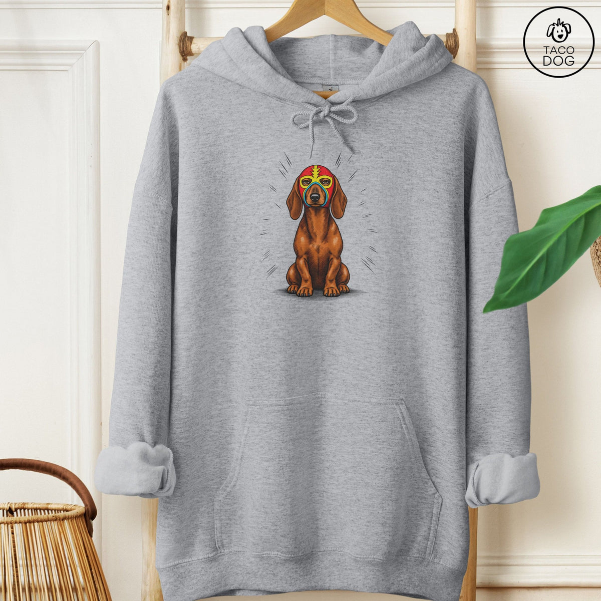 Dachshund Luchador 2 Hoodie Graphite Heather Taco-Dog