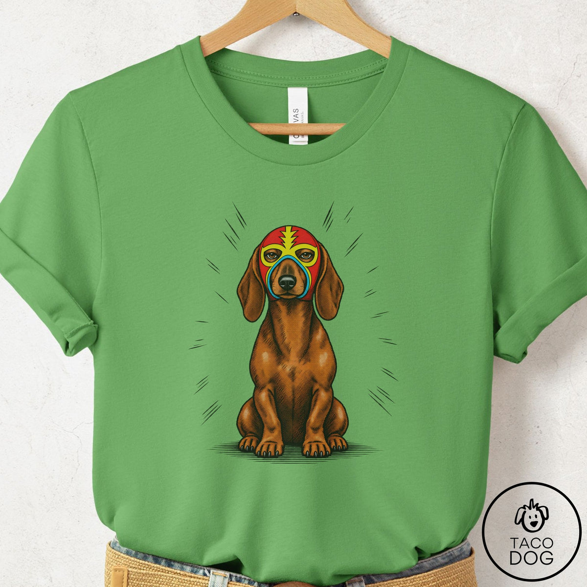 Dachshund Luchador 2 T-Shirt Leaf Taco-Dog