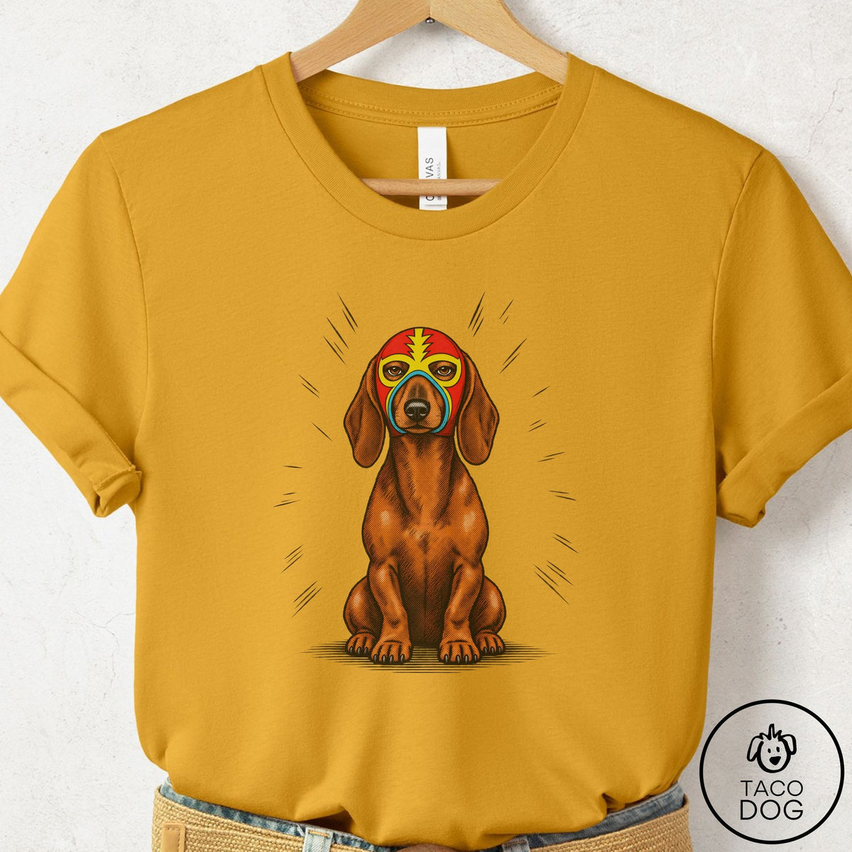 Dachshund Luchador 2 T-Shirt Mustard Taco-Dog