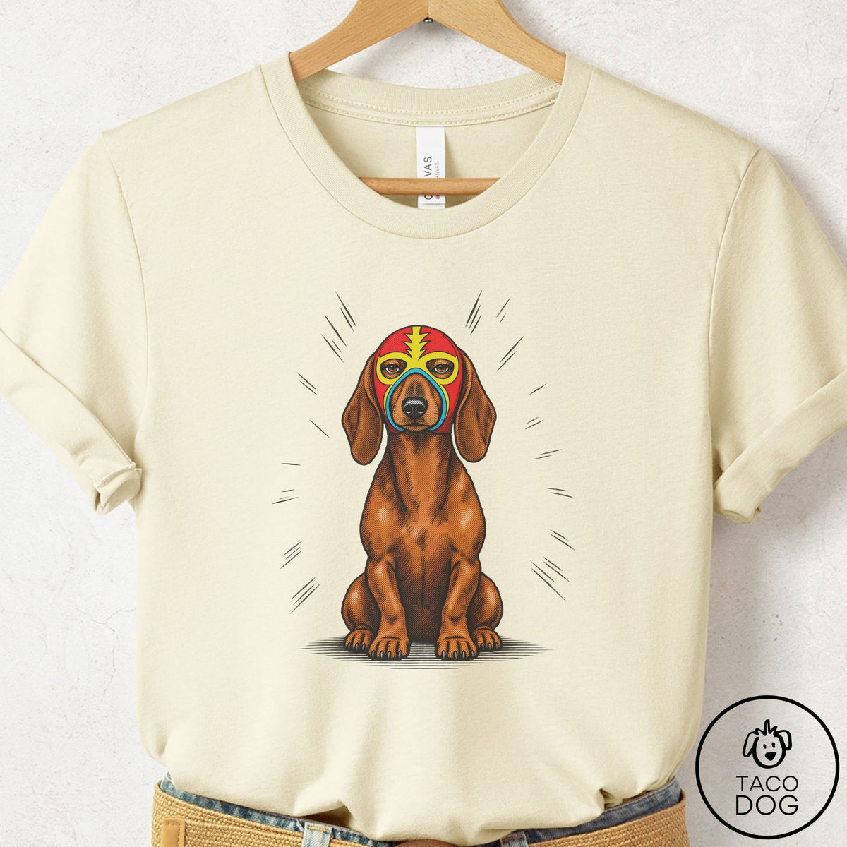 Dachshund Luchador 2 T-Shirt Natural Taco-Dog