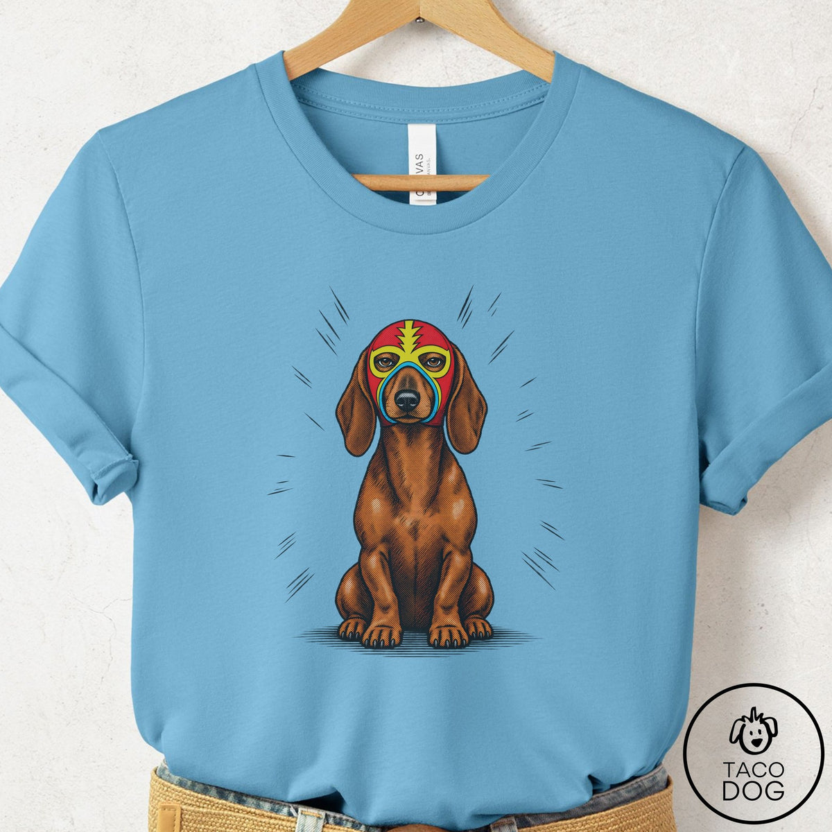 Dachshund Luchador 2 T-Shirt Ocean Blue Taco-Dog