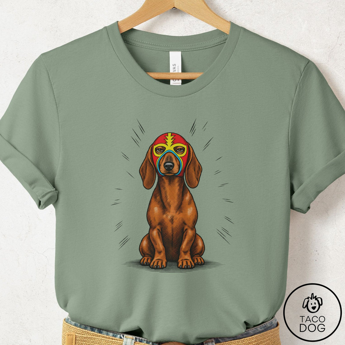 Dachshund Luchador 2 T-Shirt Sage Taco-Dog