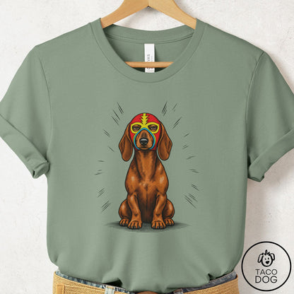 Dachshund Luchador 2 T-Shirt Sage Taco-Dog