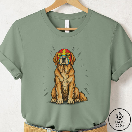 Golden Retriever Luchador 2 T-Shirt Sage Taco-Dog