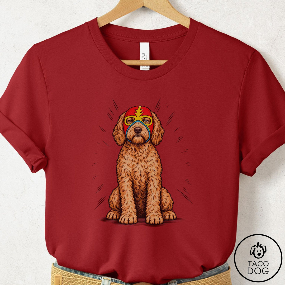 Doodle Luchador 2 T-Shirt Canvas Red Taco-Dog