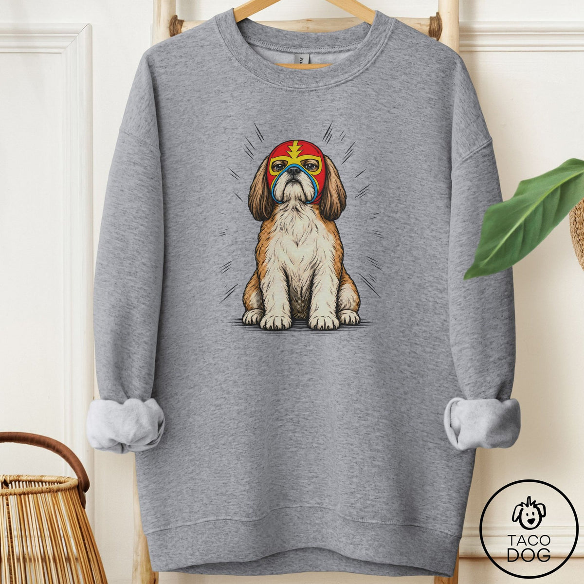 Shih Tzu Luchador 2 Sweatshirt Graphite Heather Taco-Dog