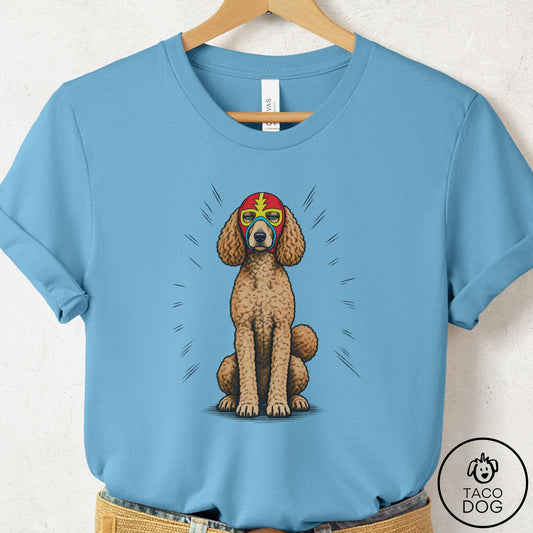 Poodle Luchador 2 T-Shirt Ocean Blue Taco-Dog