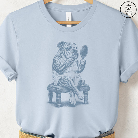 English Bulldog Makeup T-Shirt Light Blue S Taco-Dog