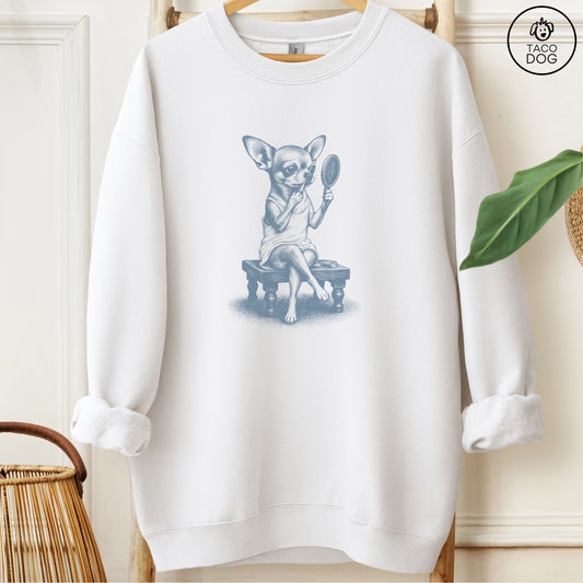 Chihuahua Makeup Sweatshirt White M Taco-Dog