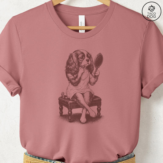 Cavalier King Charles Spaniel Makeup T-Shirt Heather Mauve S Taco-Dog