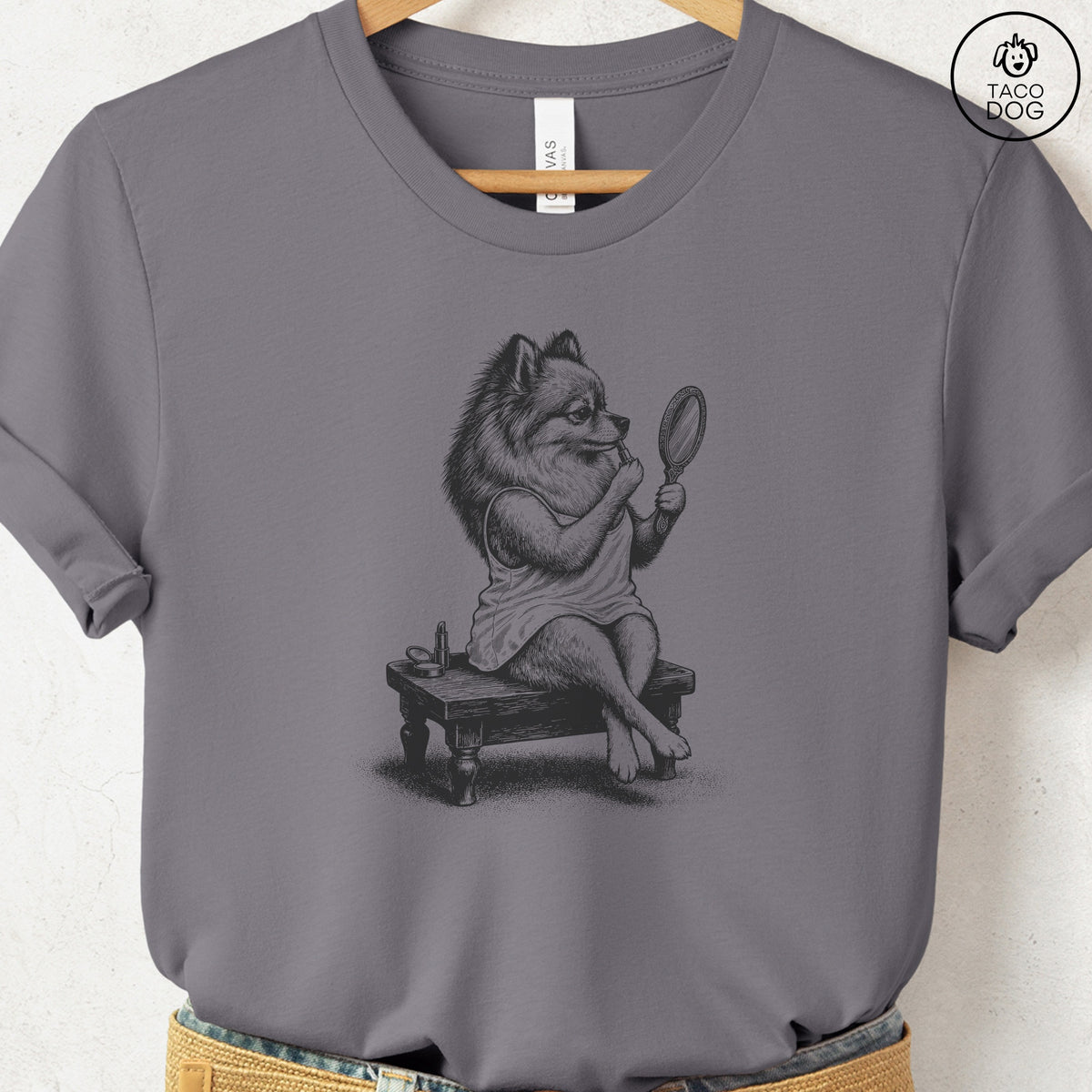 Pomeranian Makeup T-Shirt, design close-up