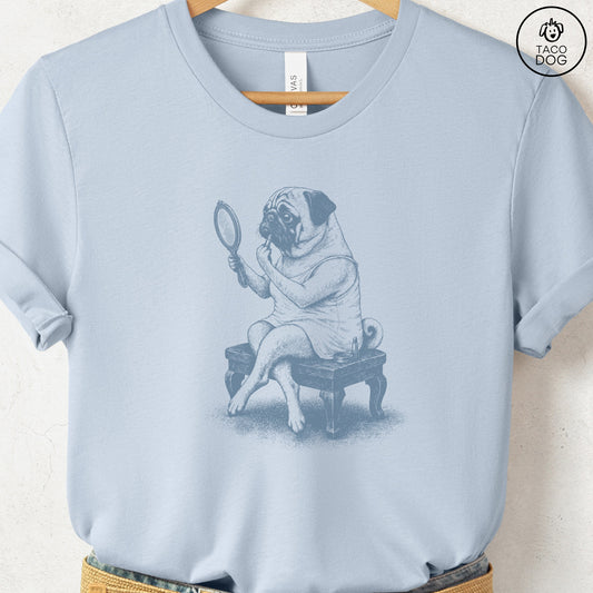 Pug Makeup T-Shirt Light Blue S Taco-Dog