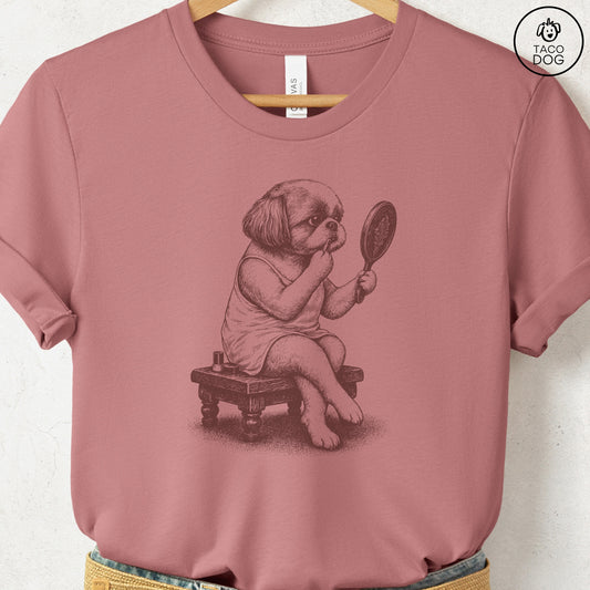 Shih Tzu Makeup T-Shirt Heather Mauve S Taco-Dog