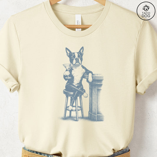 Boston Terrier Martini T-Shirt Natural S Taco-Dog