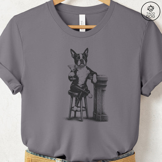 Boston Terrier Martini T-Shirt Storm S Taco-Dog