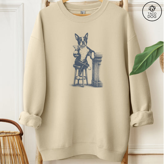 Boston Terrier Martini Sweatshirt Sand M Taco-Dog