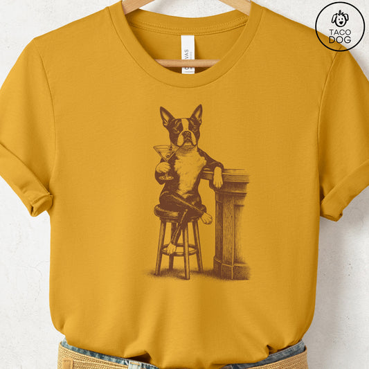 Boston Terrier Martini T-Shirt Mustard S Taco-Dog