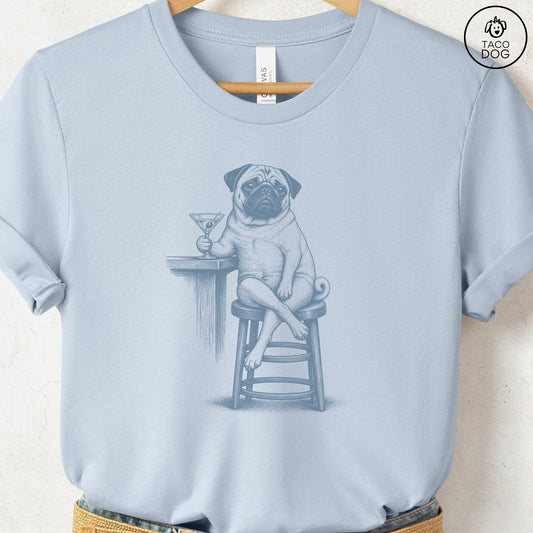 Pug Martini T-Shirt Light Blue S Taco-Dog