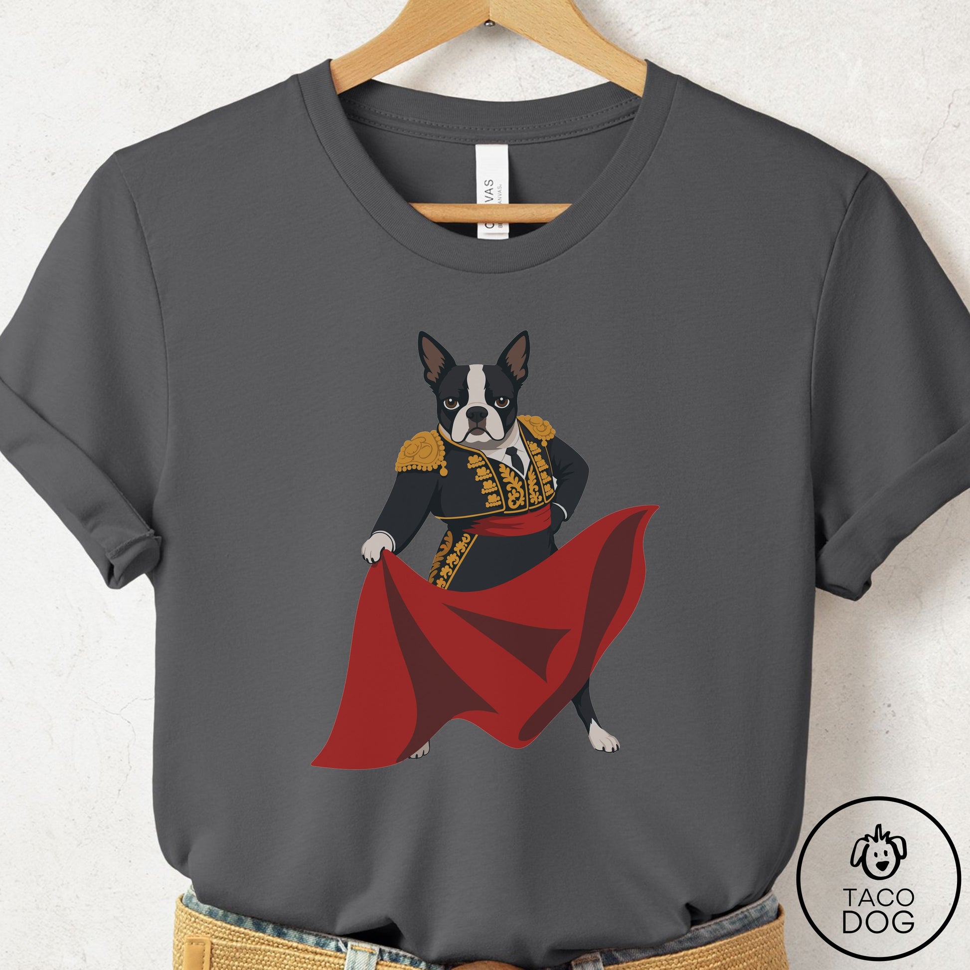 Boston Terrier Matador T-Shirt Asphalt Taco-Dog