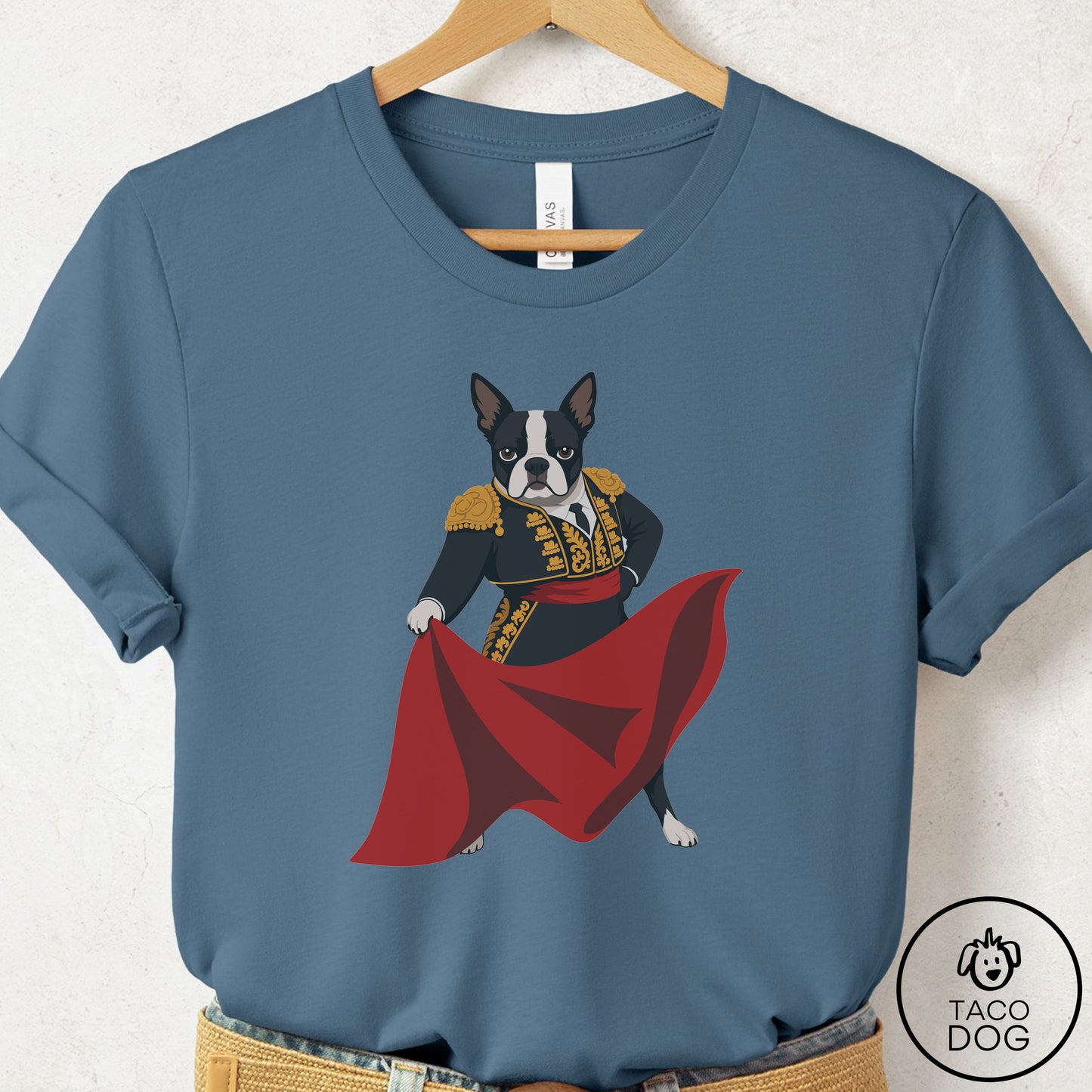 Boston Terrier Matador T-Shirt Steel Blue Taco-Dog