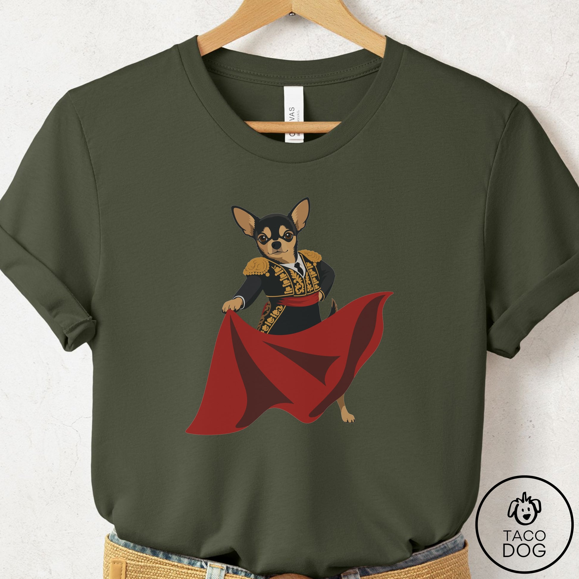 Chihuahua Matador T-Shirt Military Green Taco-Dog