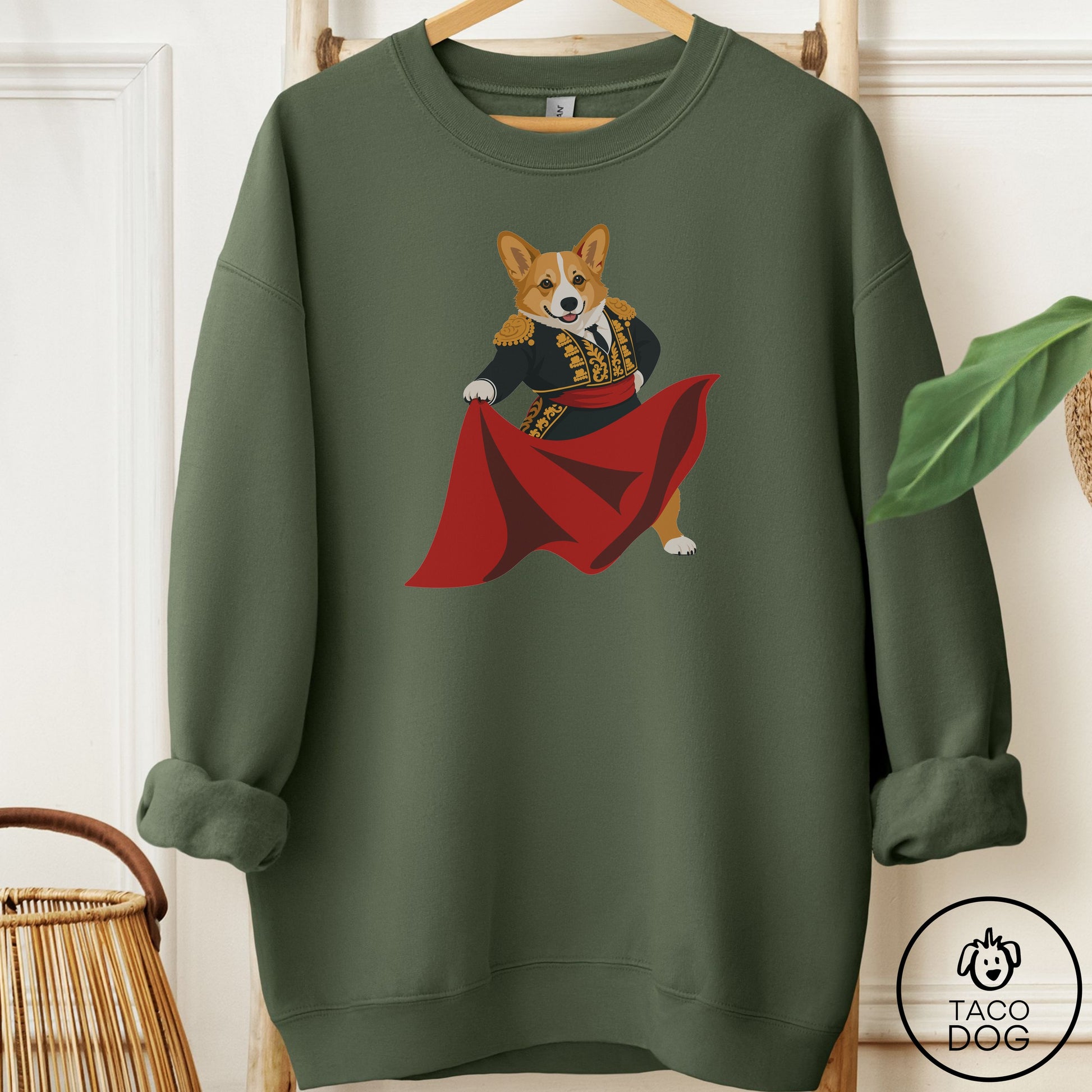 Corgi Matador Sweatshirt Military Green Taco-Dog