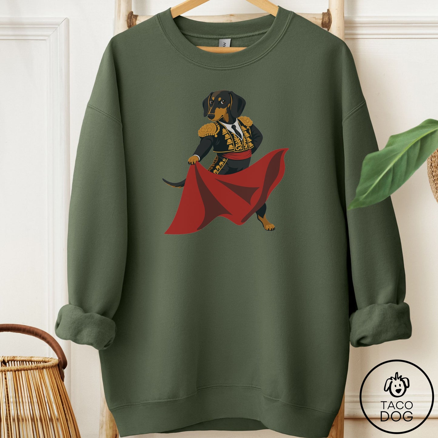 Dachshund Matador Sweatshirt Military Green Taco-Dog