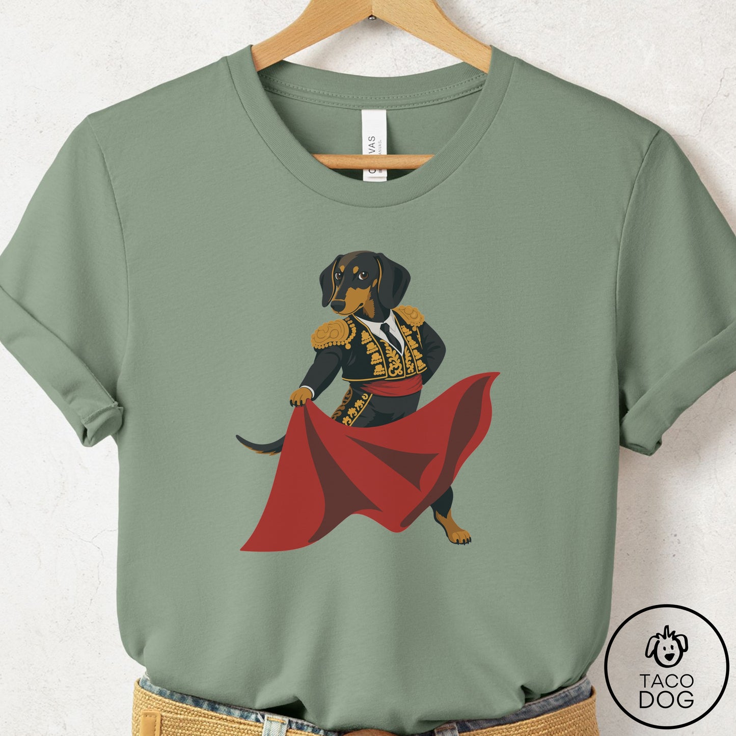 Dachshund Matador T-Shirt Sage Taco-Dog