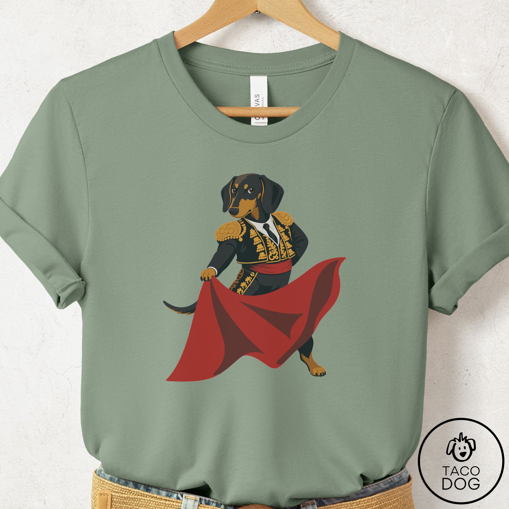 Dachshund Matador T-Shirt Sage Taco-Dog