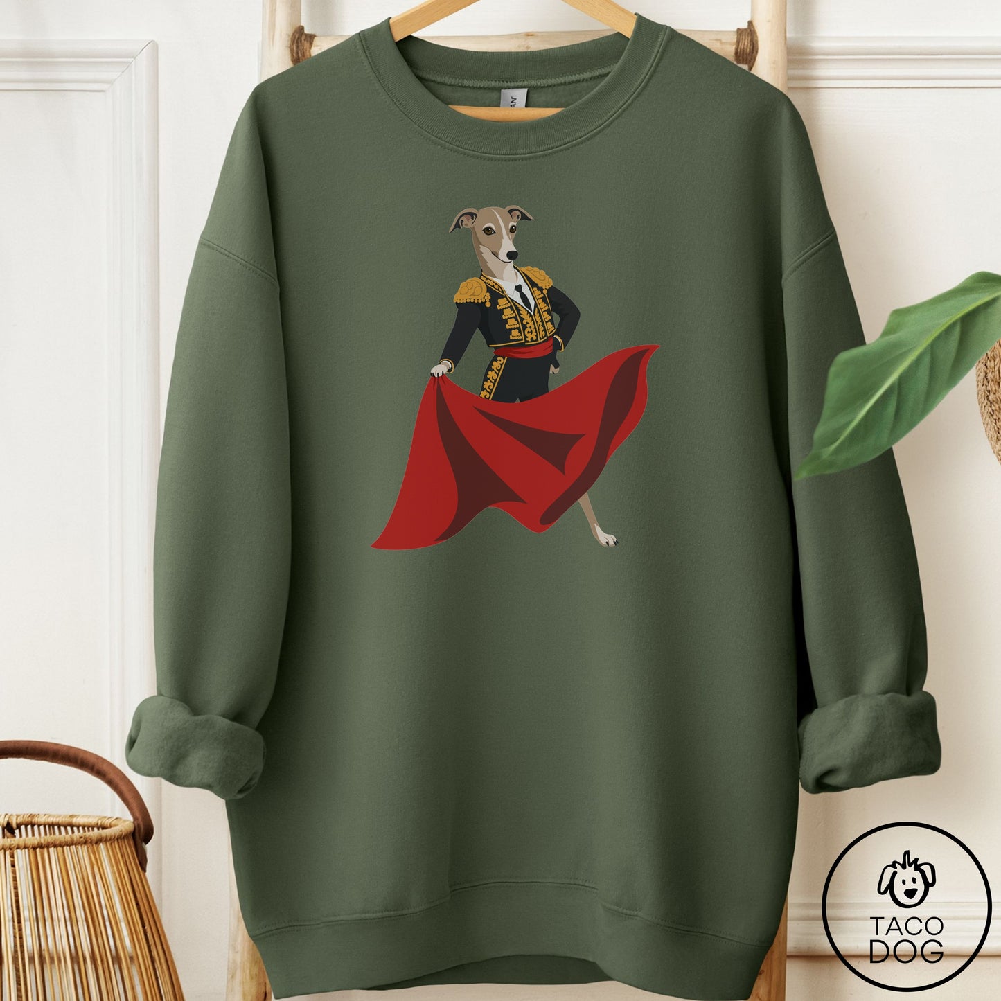 Italian Greyhound Whippet Matador Sweatshirt Military Green Taco-Dog