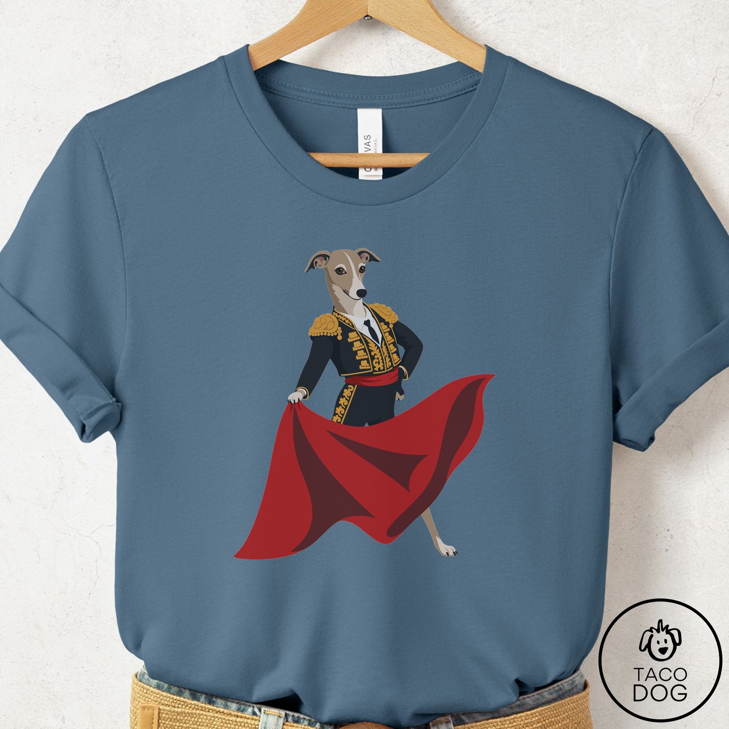 Italian Greyhound Whippet Matador T-Shirt Steel Blue Taco-Dog