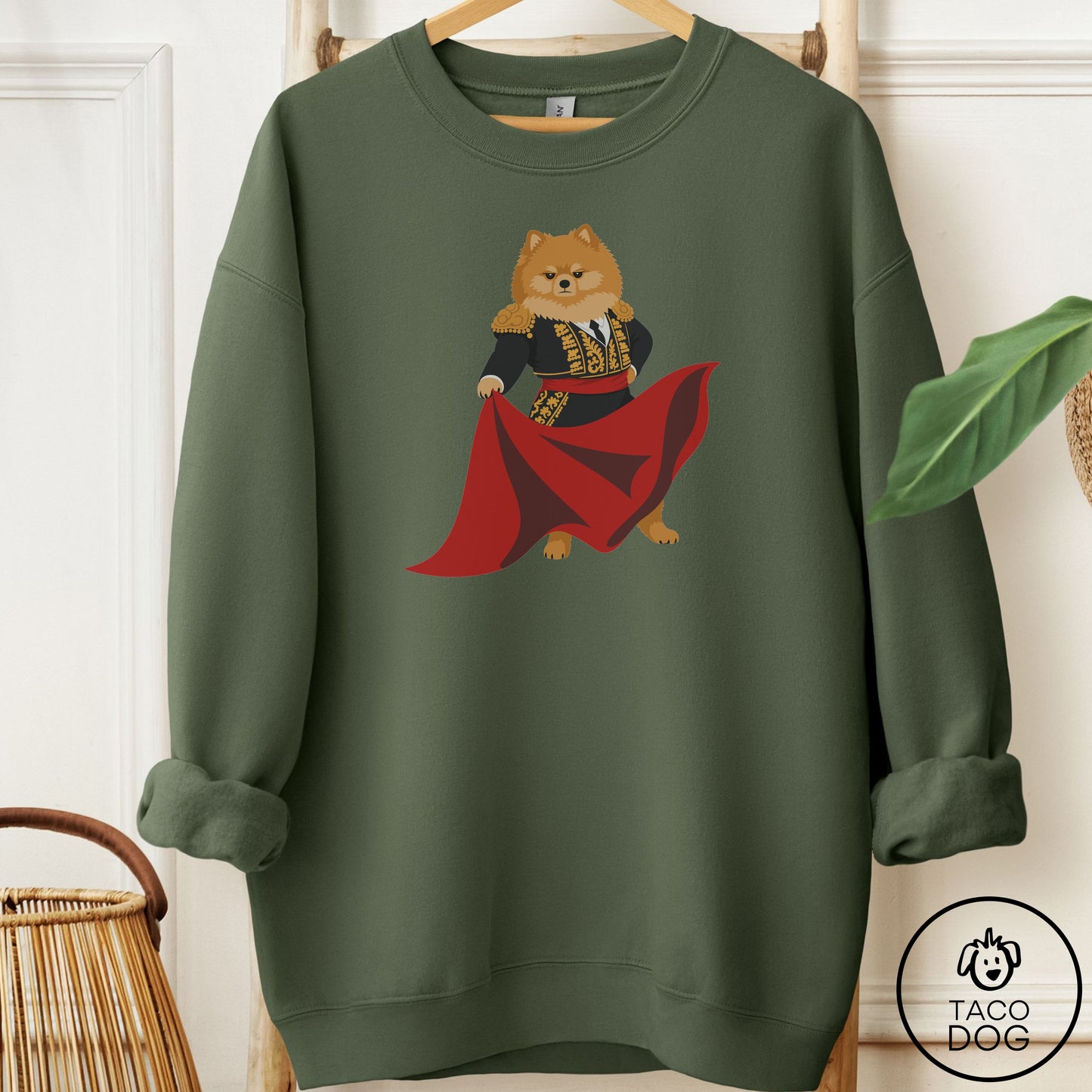 Pomeranian Matador Sweatshirt Military Green Taco-Dog