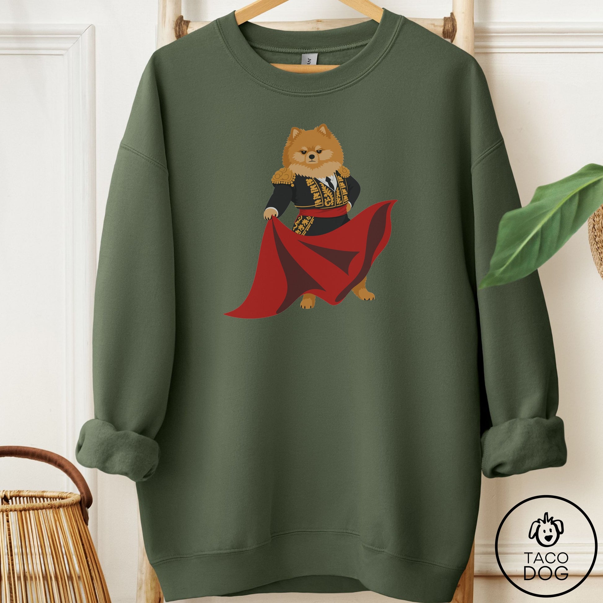 Pomeranian Matador Sweatshirt Military Green Taco-Dog