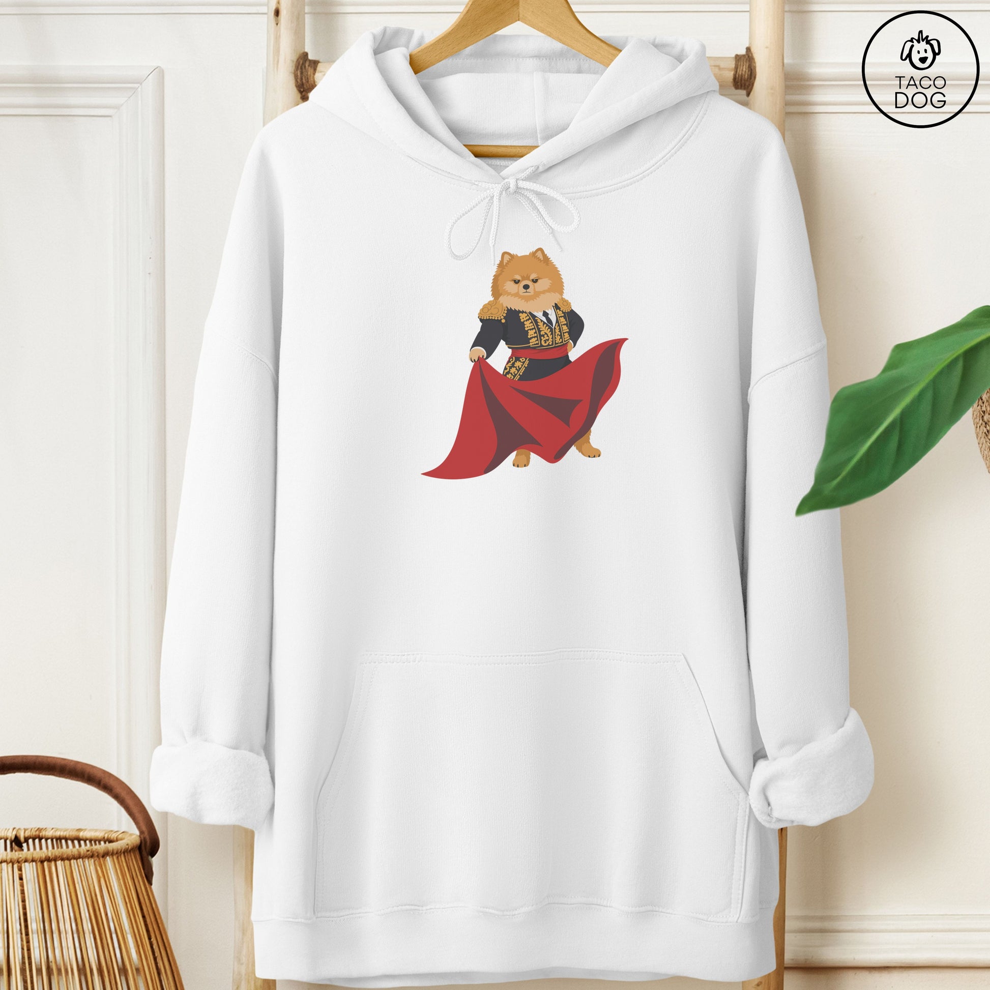 Pomeranian Matador Hoodie White Taco-Dog