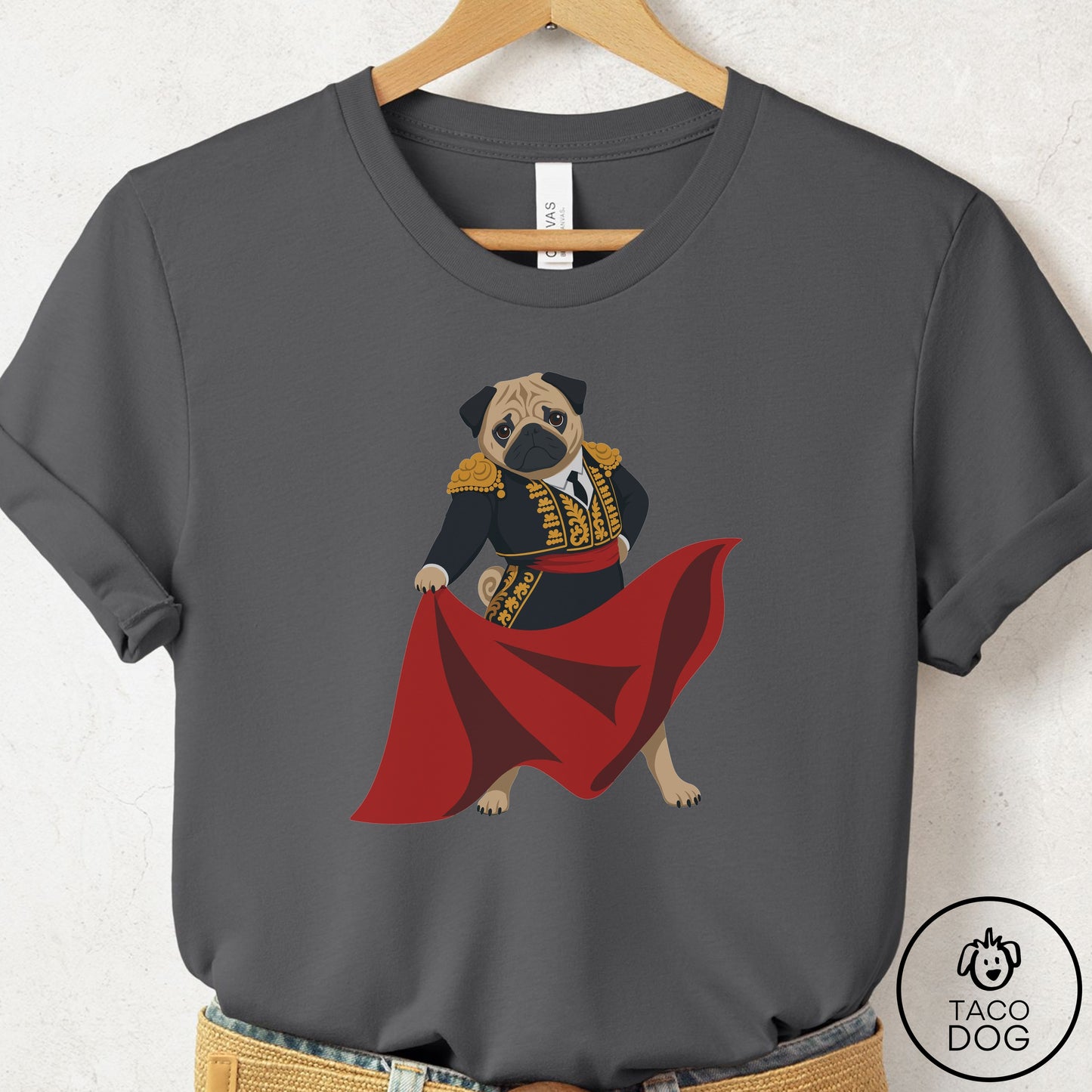 Pug Matador T-Shirt Asphalt Taco-Dog