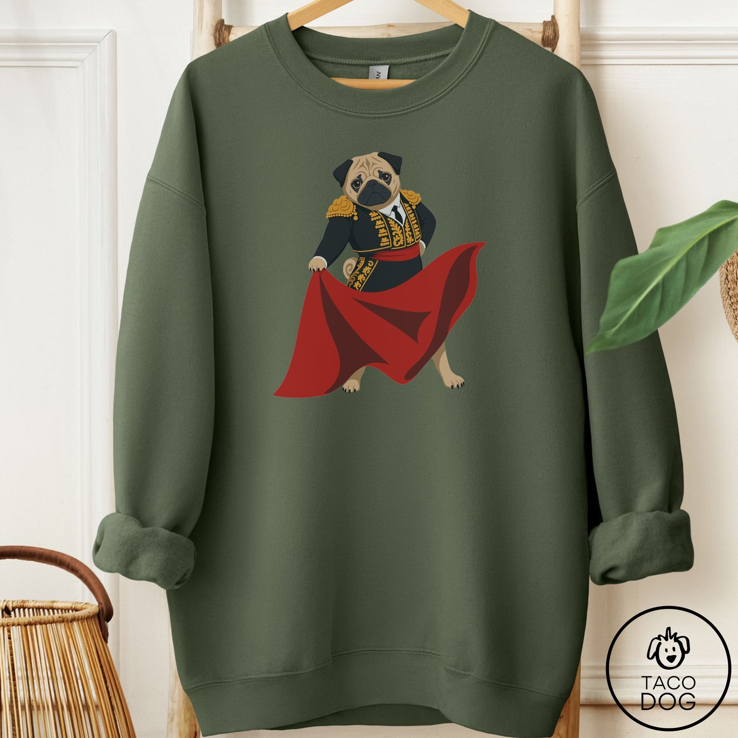 Pug Matador Sweatshirt Military Green Taco-Dog