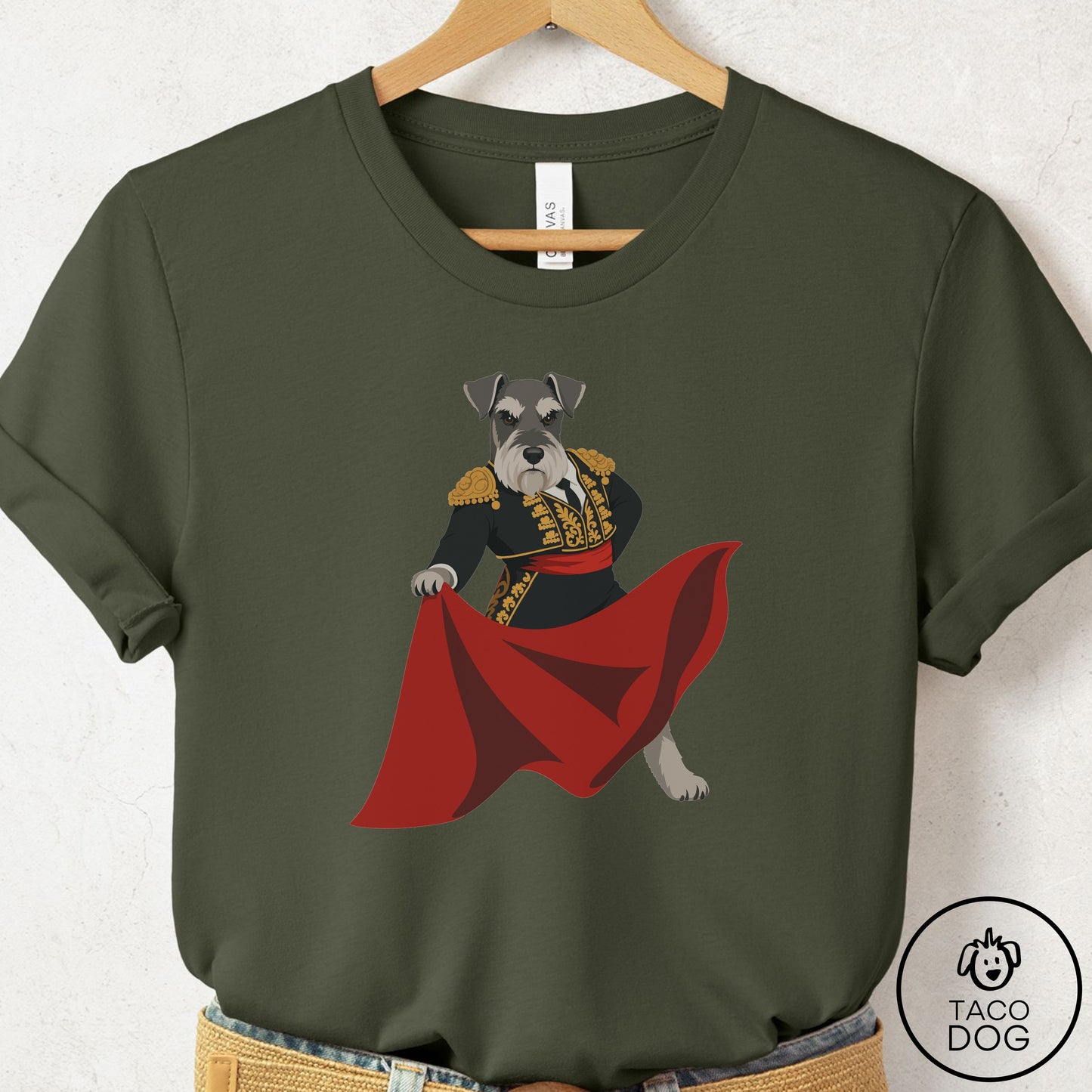 Schnauzer Matador T-Shirt Military Green Taco-Dog
