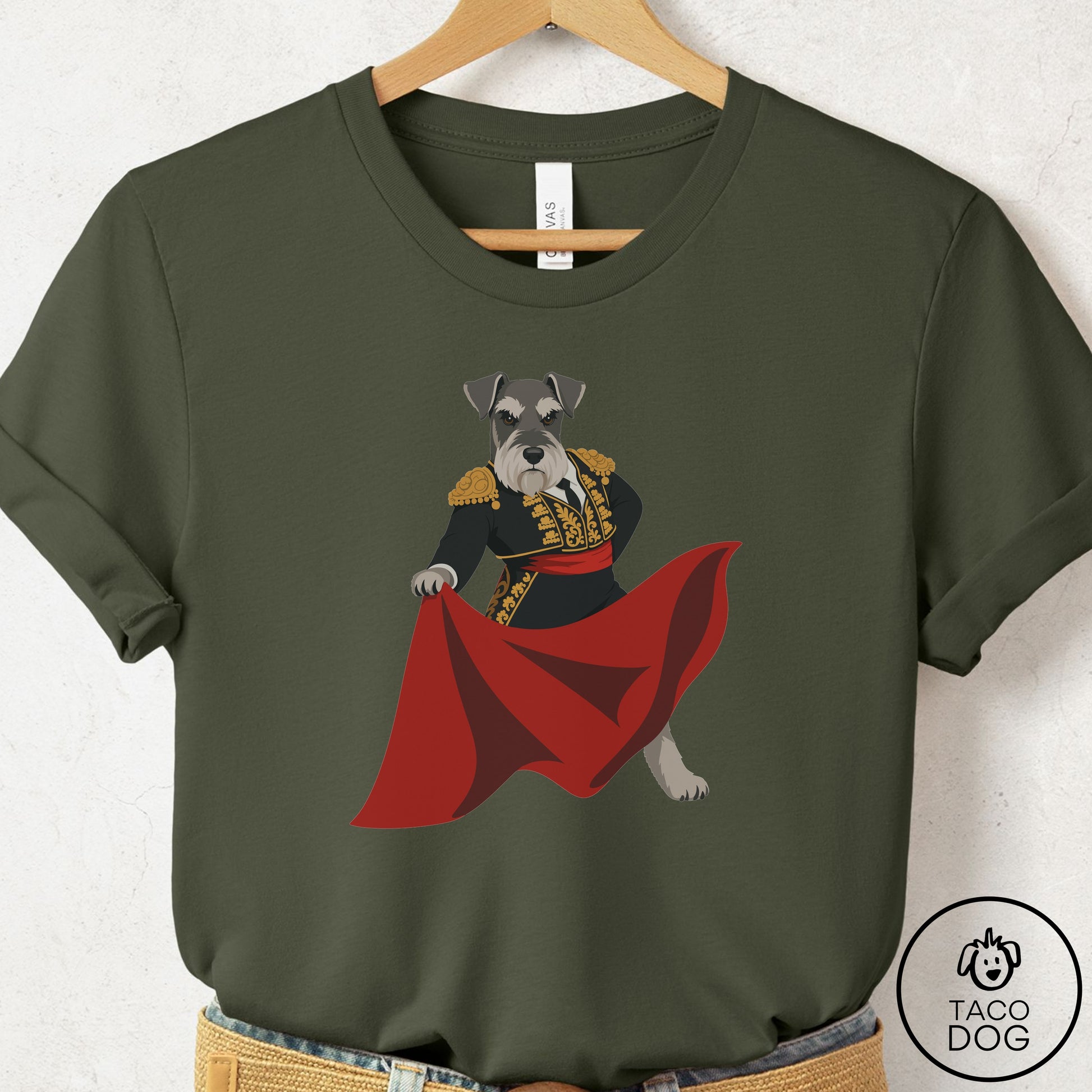 Schnauzer Matador T-Shirt Military Green Taco-Dog