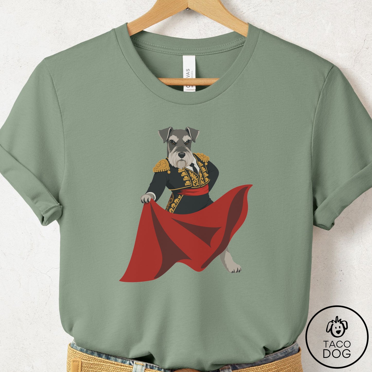 Schnauzer Matador T-Shirt Sage Taco-Dog