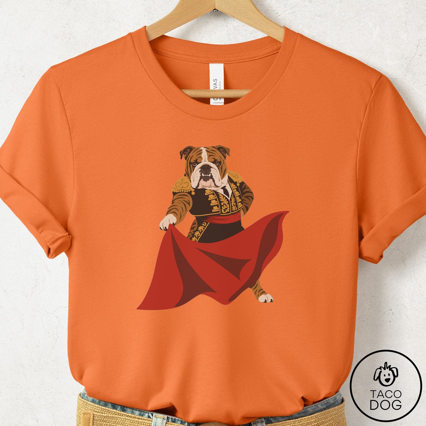 English Bulldog Matador T-Shirt Burnt Orange Taco-Dog