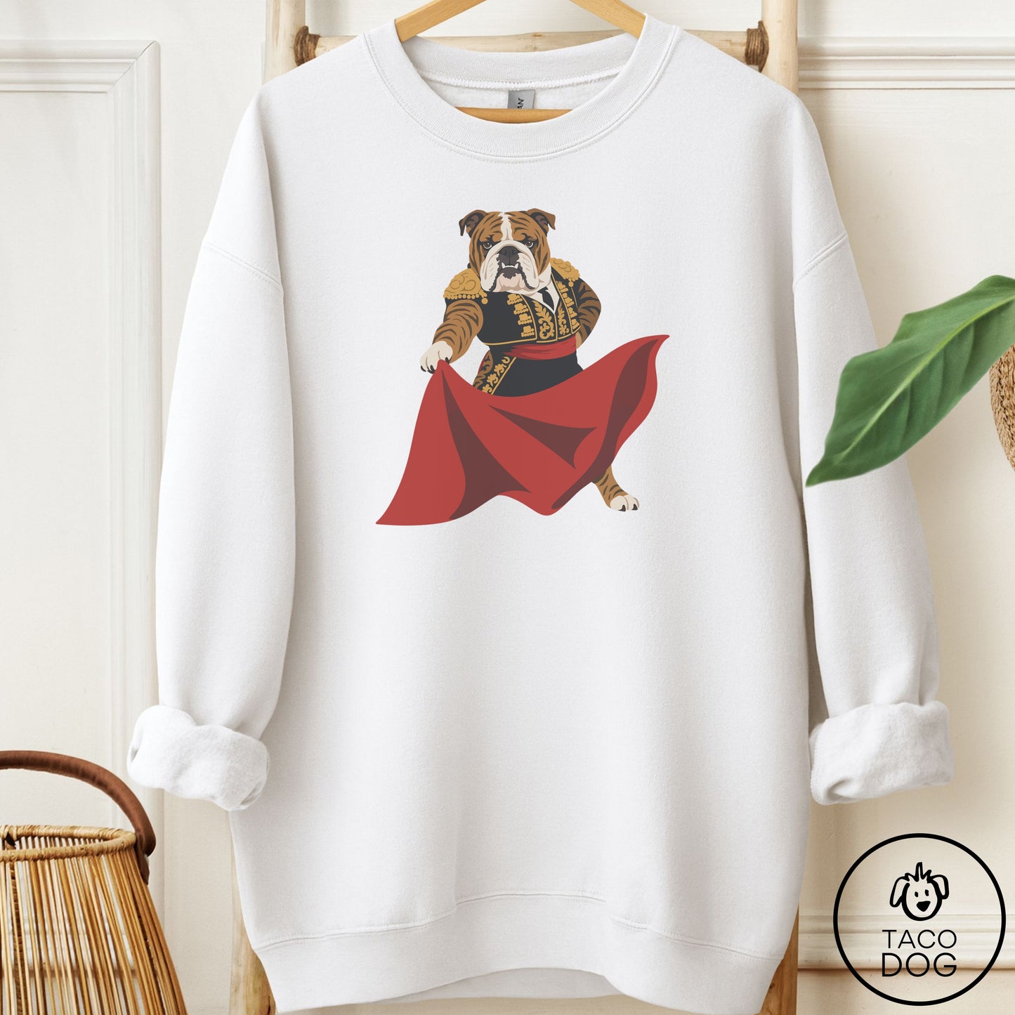 English Bulldog Matador Sweatshirt White Taco-Dog