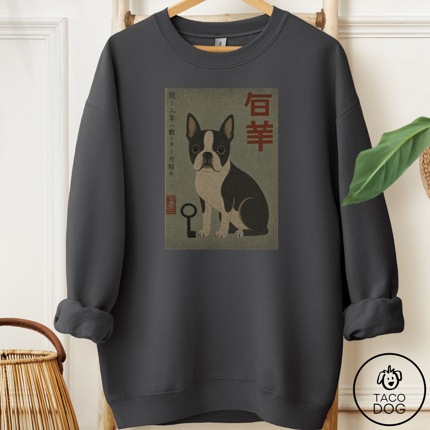 Boston Terrier Matchbox Sweatshirt Charcoal Taco-Dog