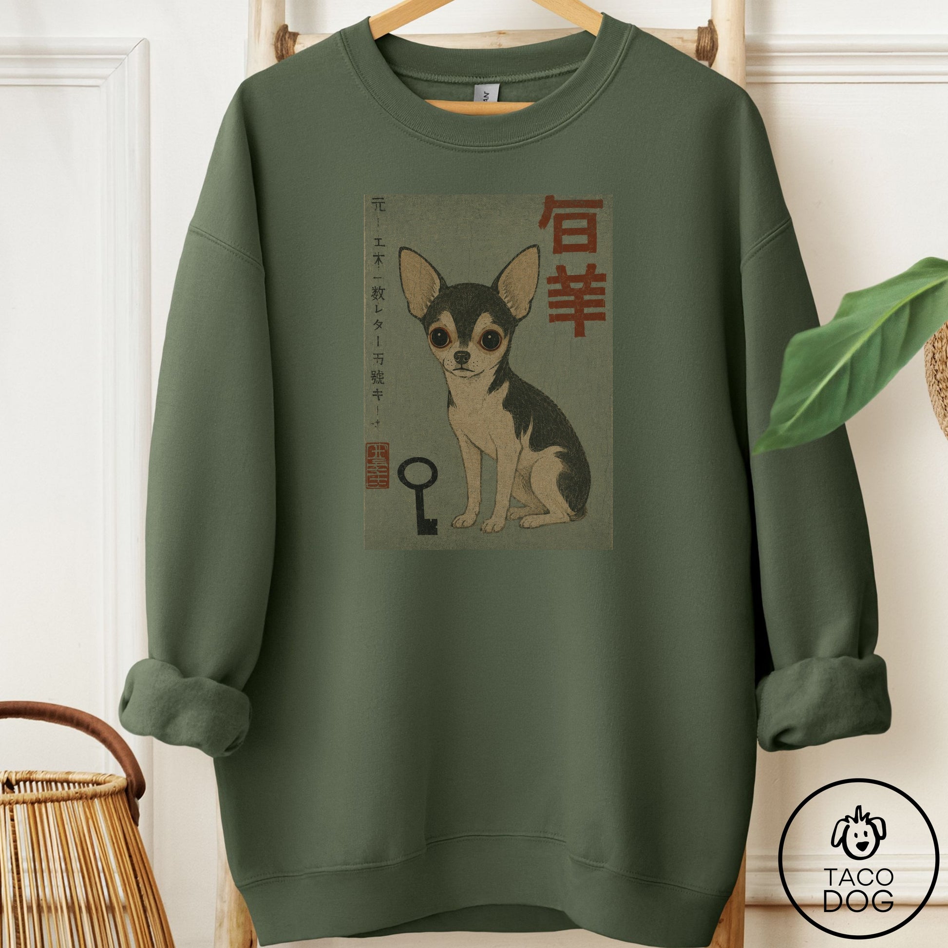 Chihuahua Matchbox Sweatshirt Military Green Taco-Dog