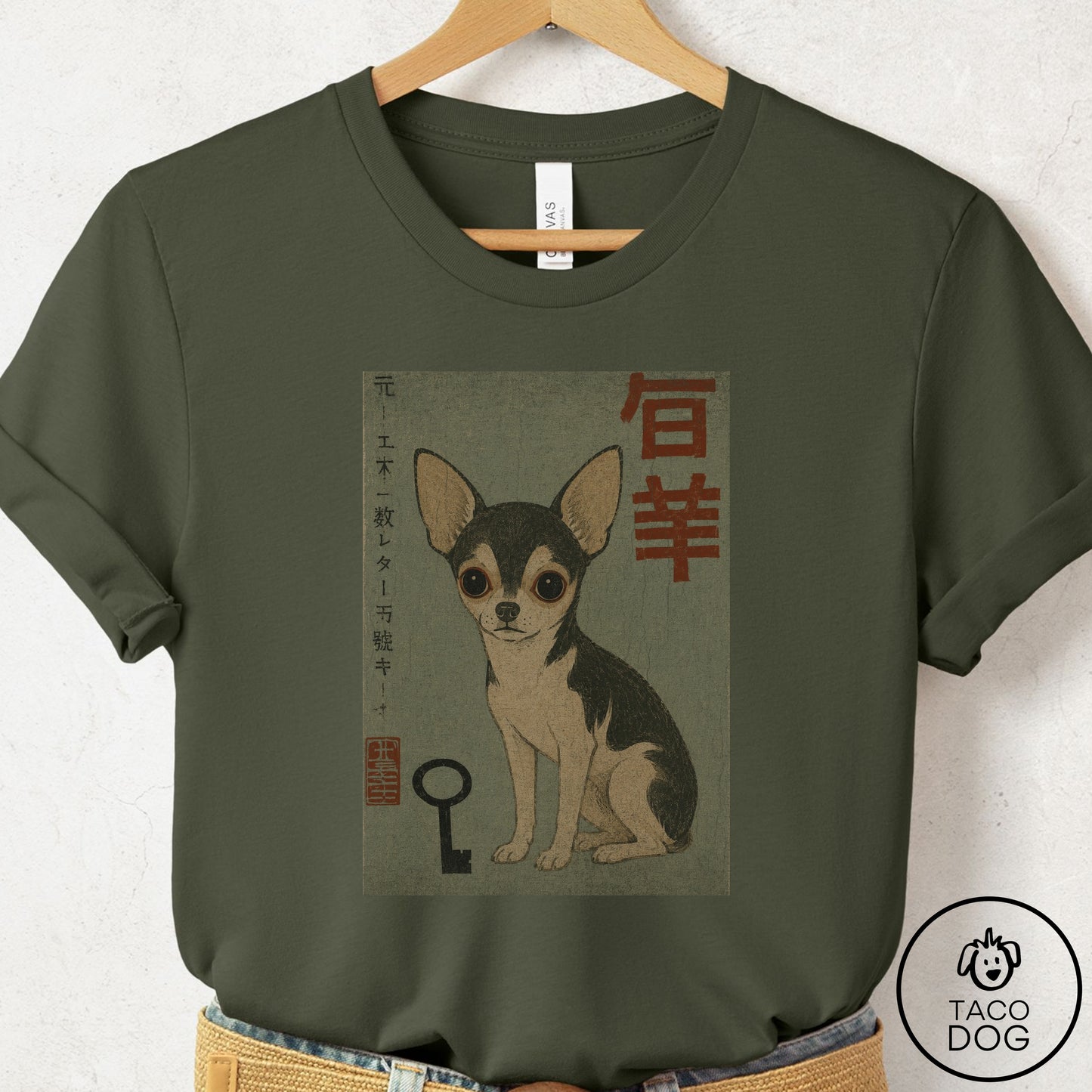 Chihuahua Matchbox T-Shirt Military Green Taco-Dog