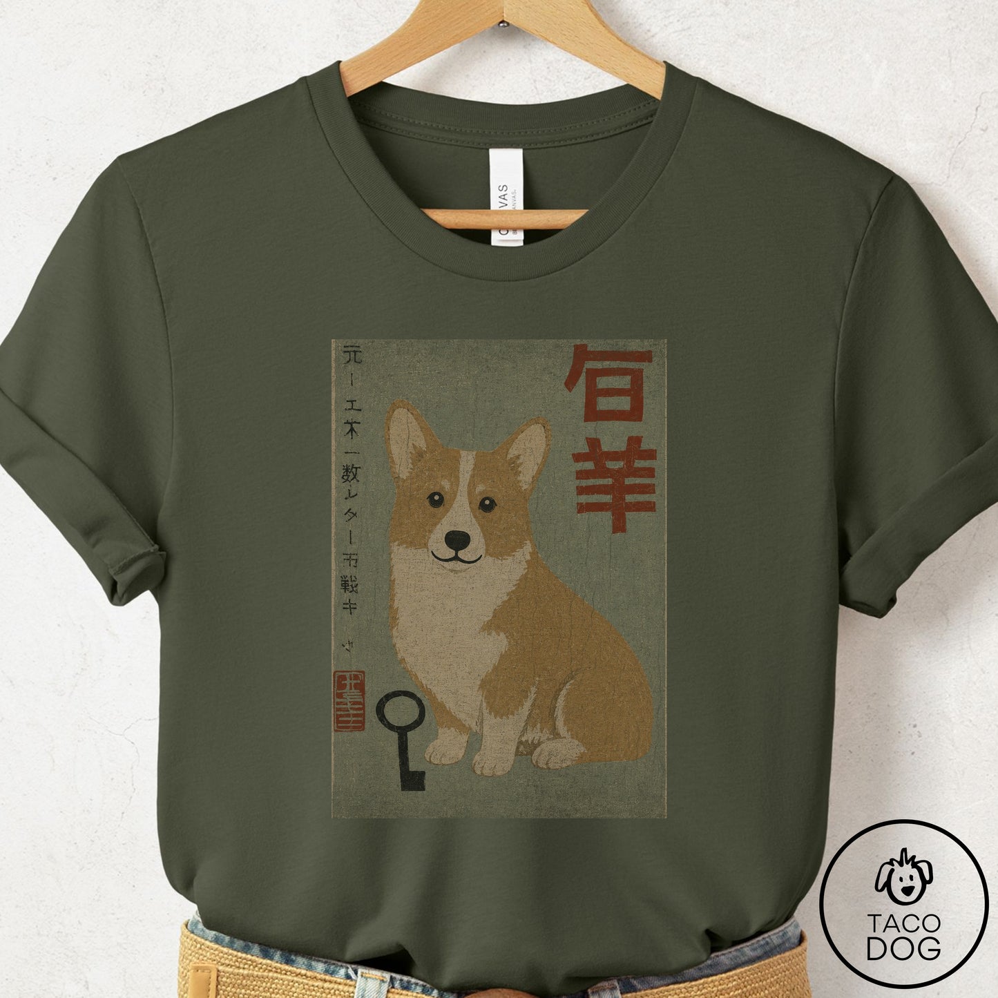 Corgi Matchbox T-Shirt Military Green Taco-Dog