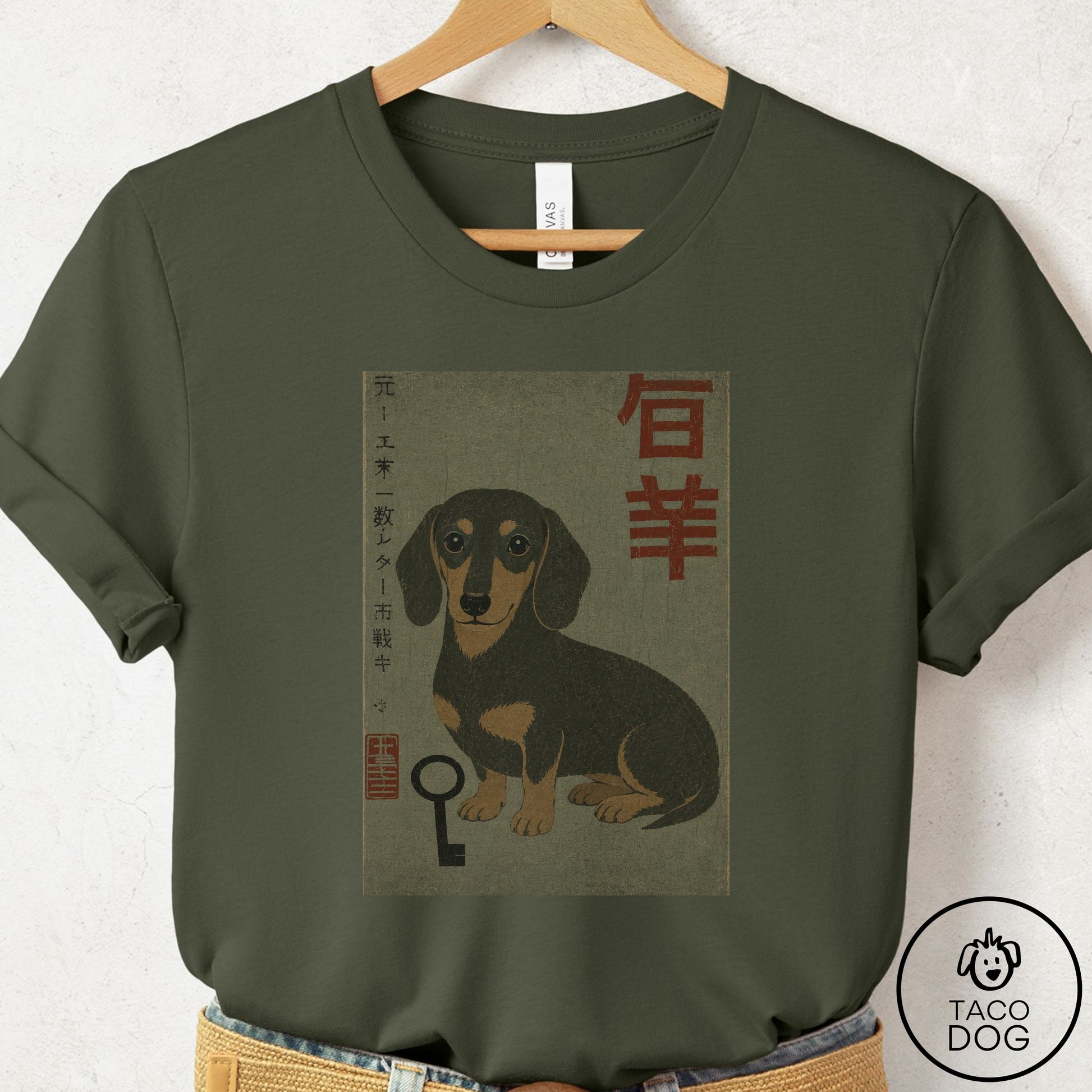 Dachshund Matchbox T-Shirt Military Green Taco-Dog