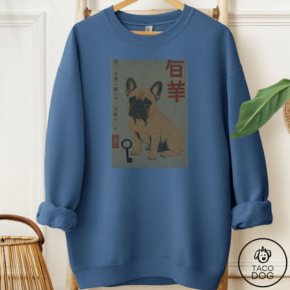 French Bulldog Frenchie Matchbox Sweatshirt Indigo Blue Taco-Dog
