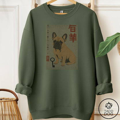 French Bulldog Frenchie Matchbox Sweatshirt Military Green Taco-Dog