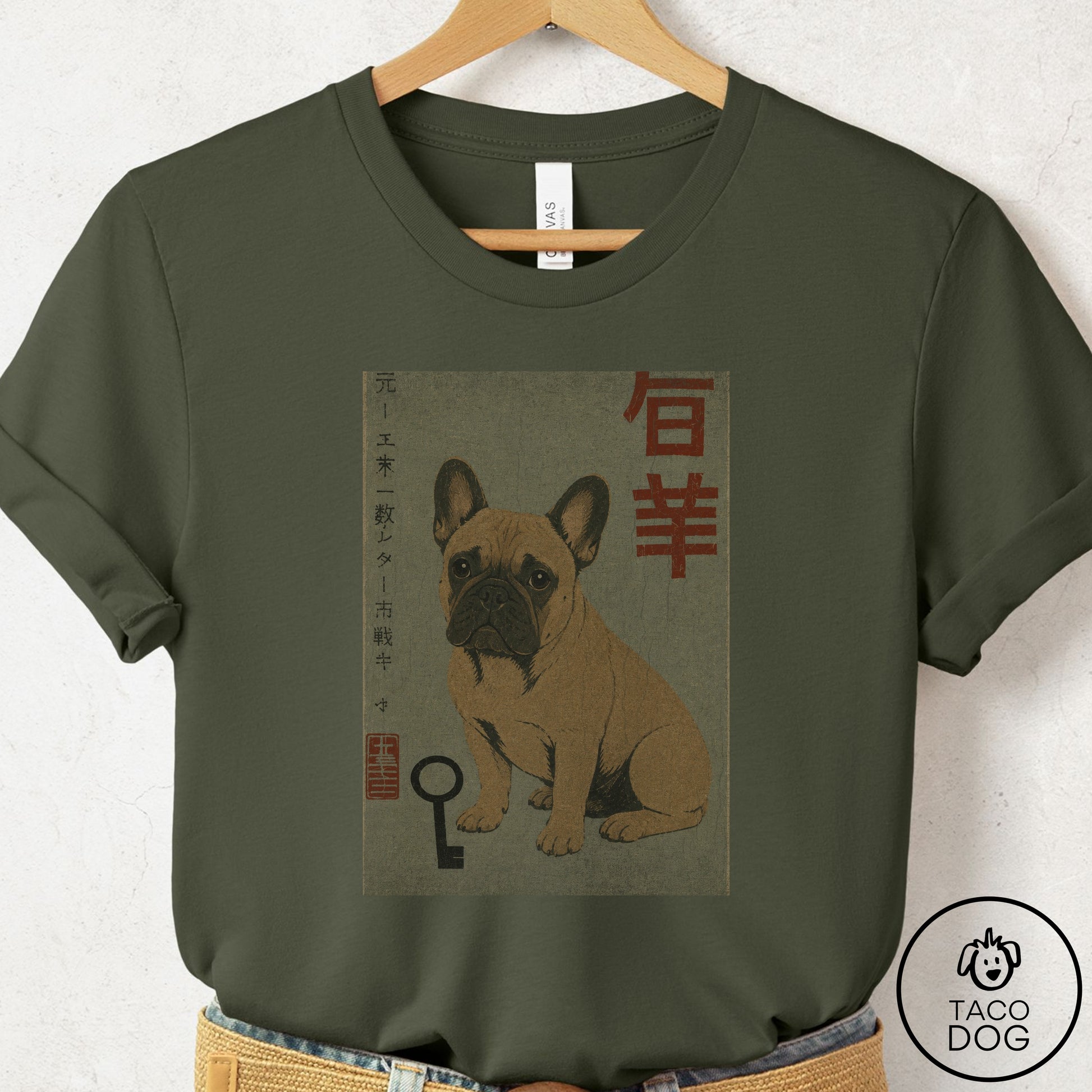 French Bulldog Frenchie Matchbox T-Shirt Military Green Taco-Dog